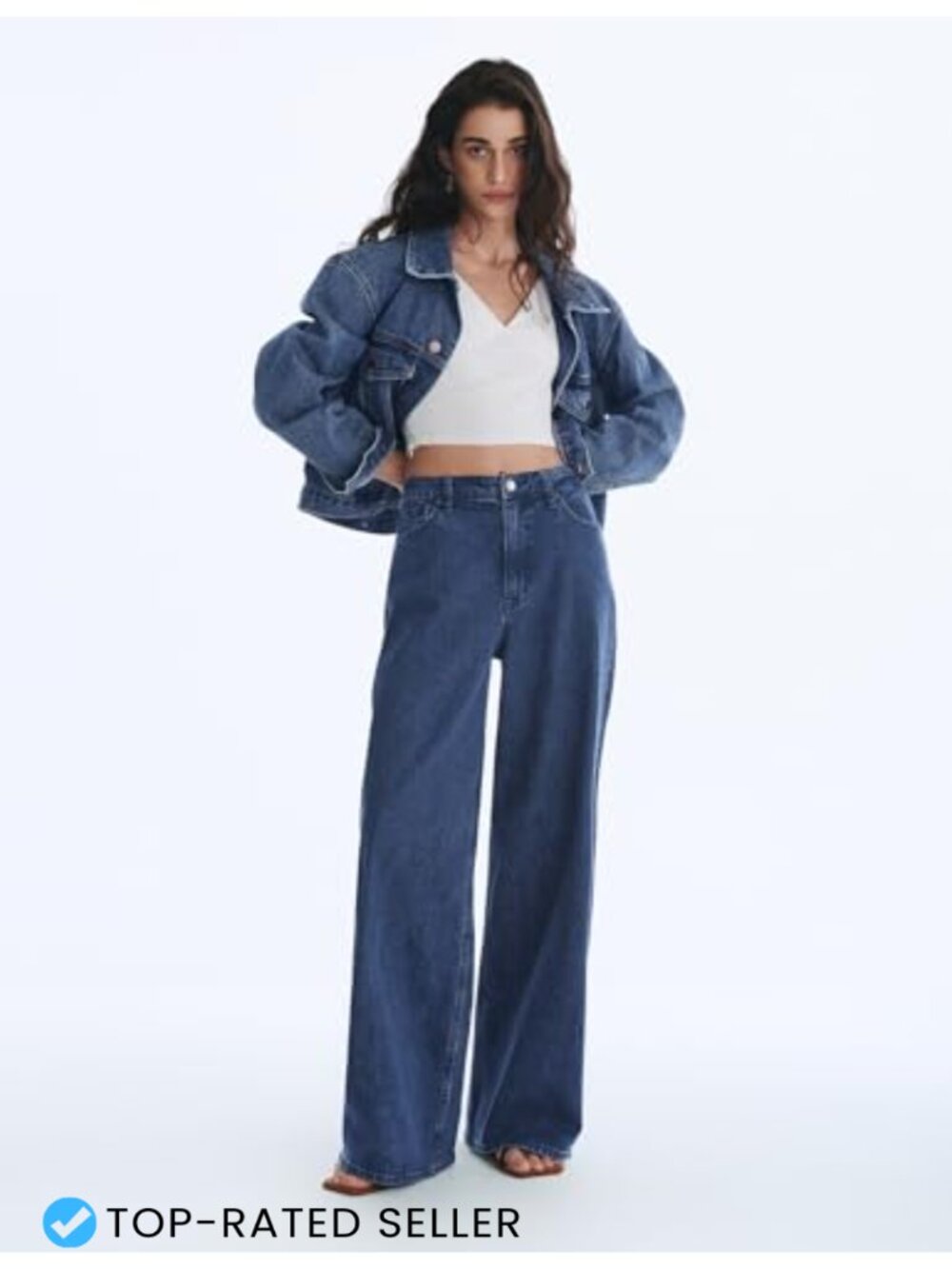 Women's Adjustable Wide Leg Jeans High Waisted Baggy Y2K Denim Pants - Picture 4 of 6
